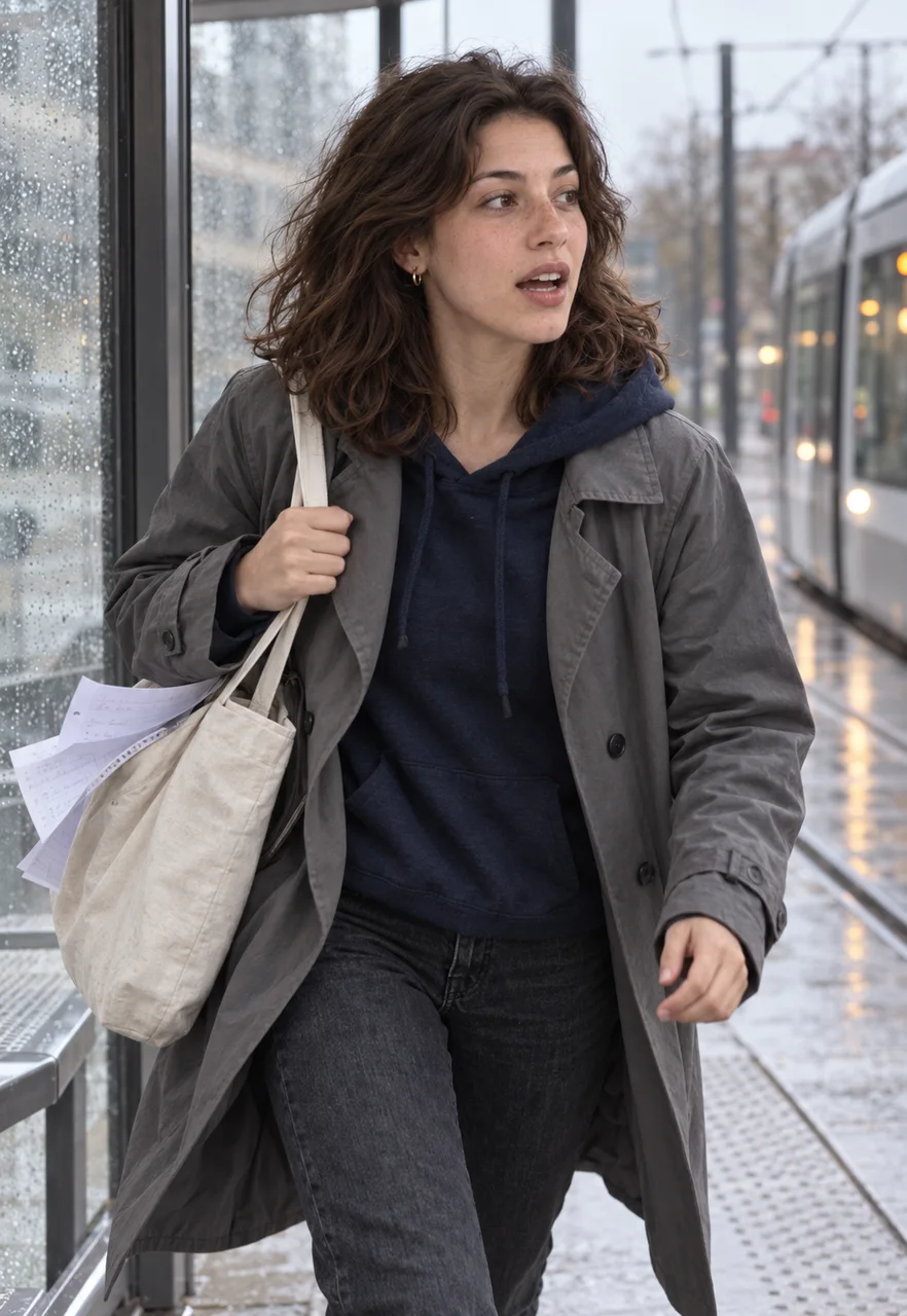 Rain at the tram stop